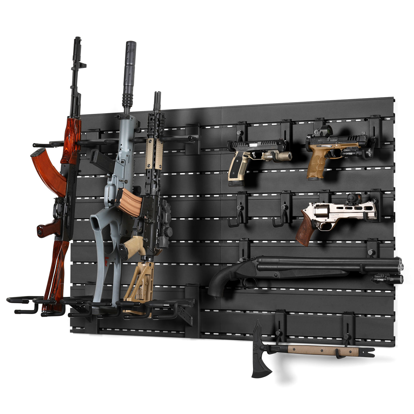 Wall Rack System - 10 Panels w/ 6 Rifle & 12 Pistol Hooks - Black#color_obsidian-black