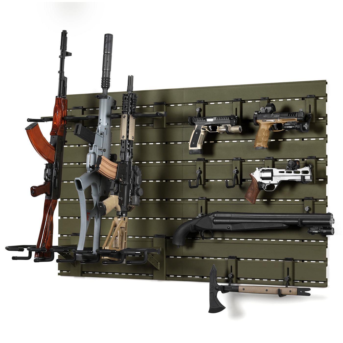 Wall Rack System - 10 Panels w/ 6 Rifle & 12 Pistol Hooks - Green#color_od-green