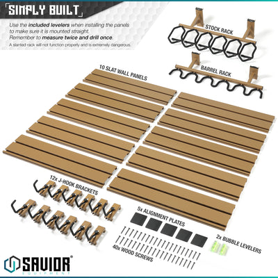 Simply Built - Use the included levelers when installing the panels to make sure it is mounted properly. Remember to measure twice and drill once. A slanted rack will not function properly and is extremely dangerous.#color_ral-8000-tan